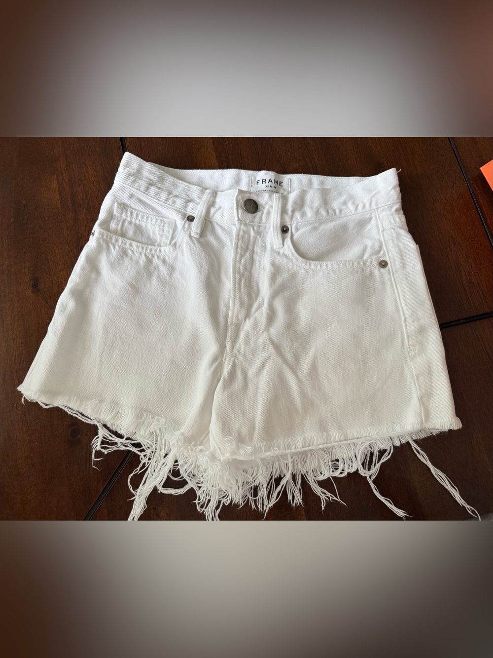 Frame Denim White Frayed Hem Cutoff Shorts